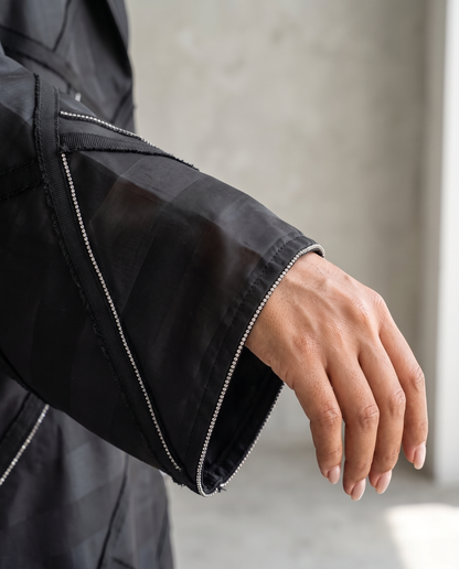 Modern Geometric Panel Abaya with Structured Lapel Design