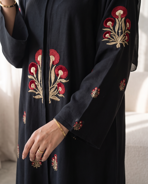 Embroidered Motif Abaya with Traditional-Inspired Detailing – hover image