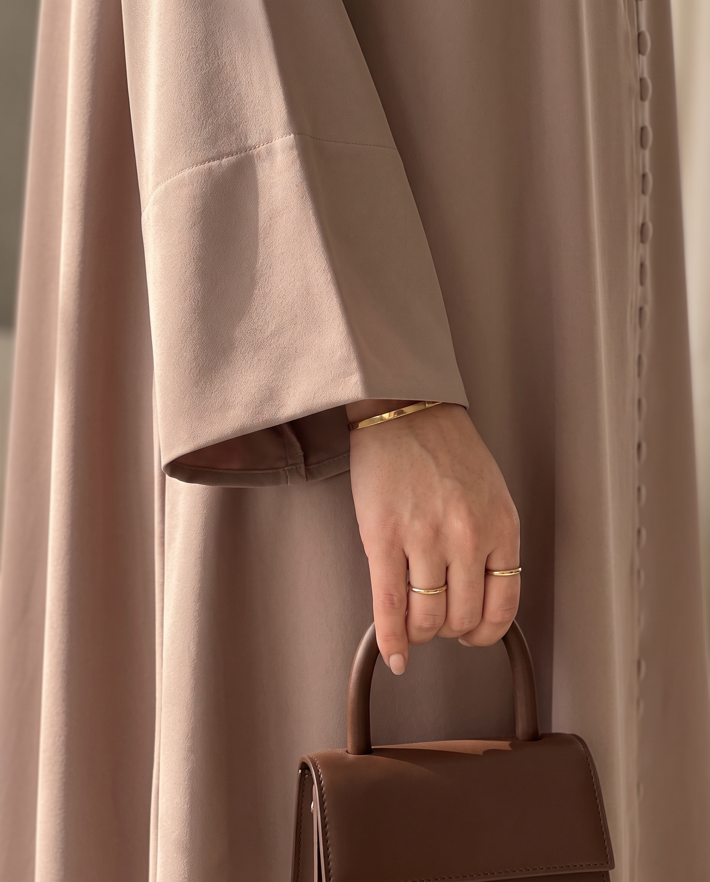 Mocha Matte Abaya with Fabric Button Placket