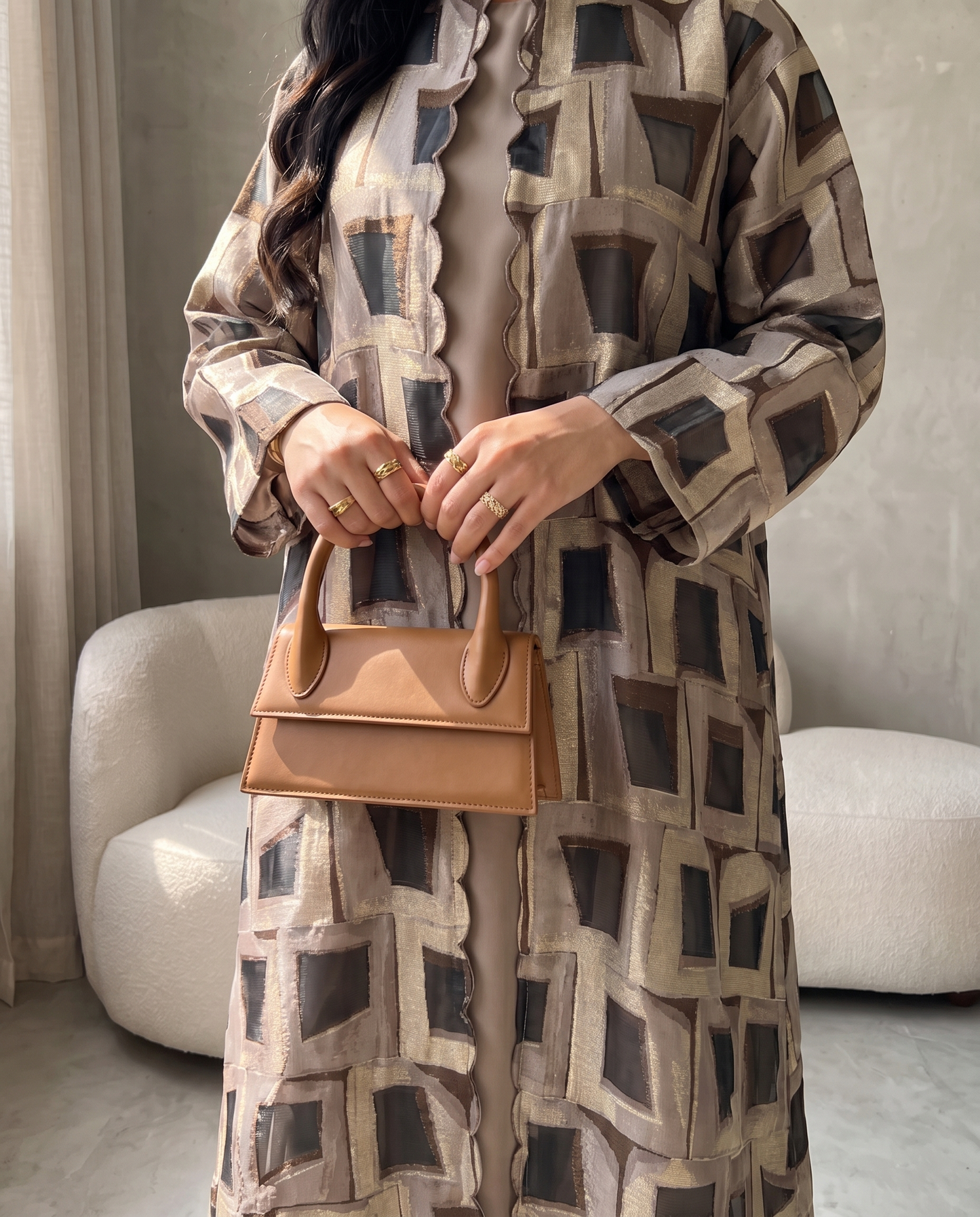 Geometric Mosaic Jacquard Abaya