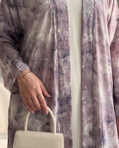 Lavender Garden Floral Printed Lightweight Open Abaya