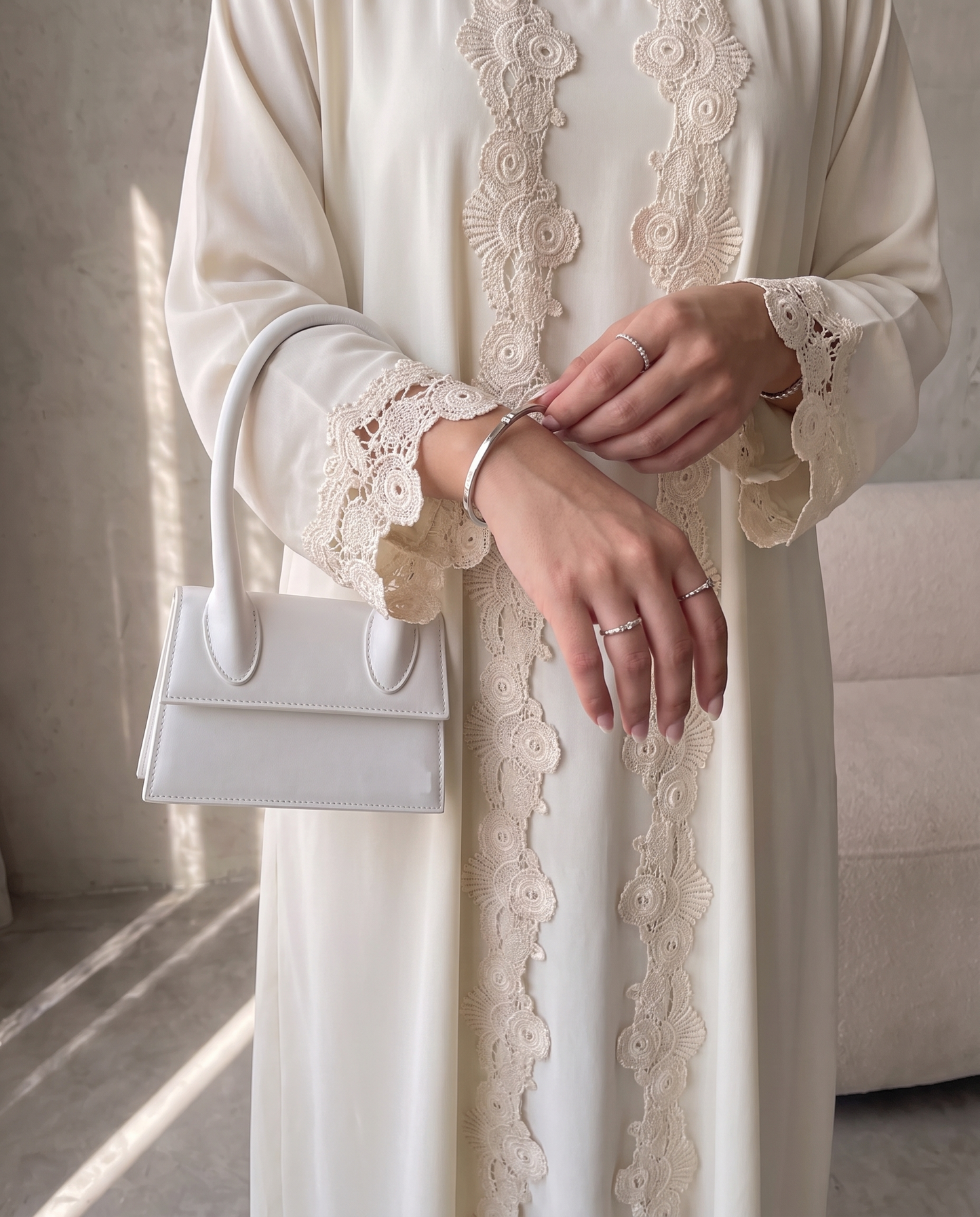 Ivory Bloom Lace Abaya