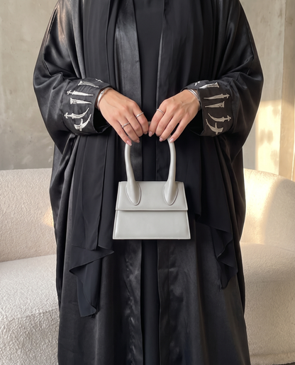 Premium Open Abaya with Metallic Sword Black Embroidery Design