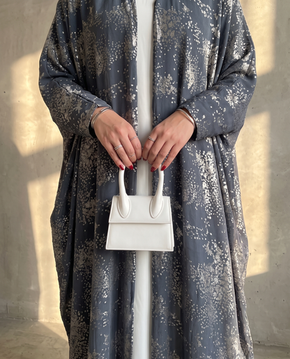 Midnight Mist Printed Flow Silver Abaya