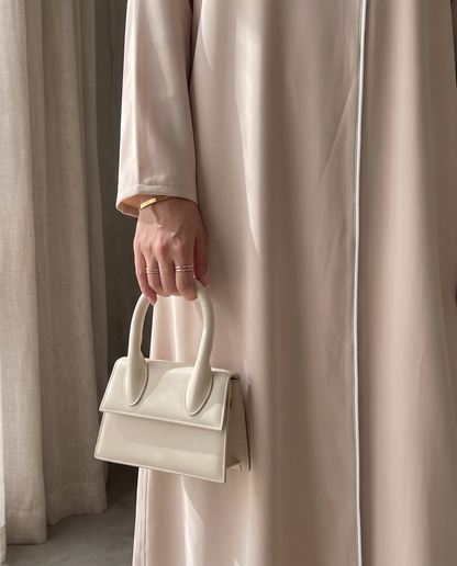 Beige Crepe Abaya Closed front with Contrast Piping