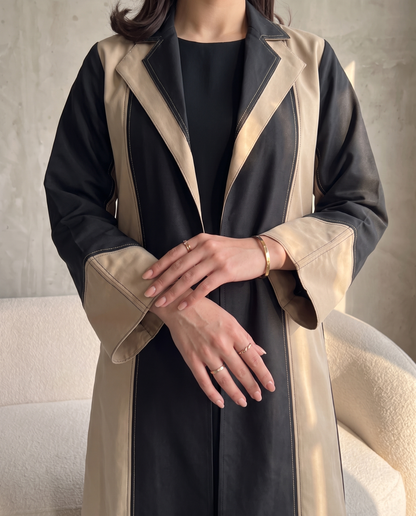 Premium Dual-Tone Structured Elegance Abaya in Black & Beige