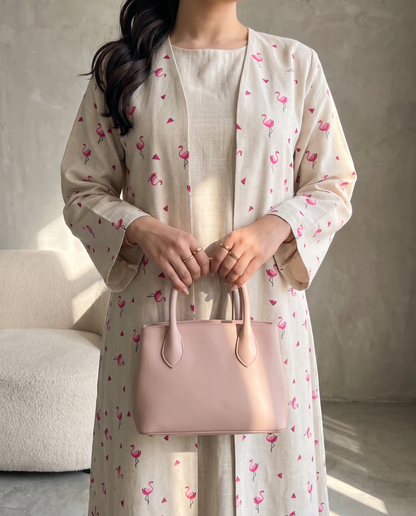 Flamingo Print Linen Style Abaya