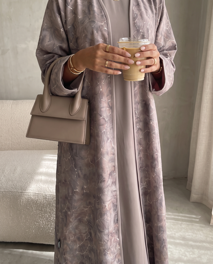 Open Abaya with Cracked Marble Print
