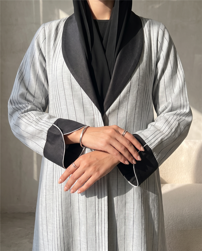 Pinstripe Shawl Collar Abaya