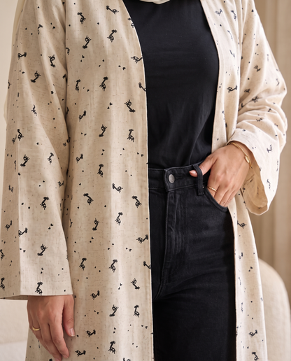 Minimal Printed Open Abaya with Contemporary Silhouette