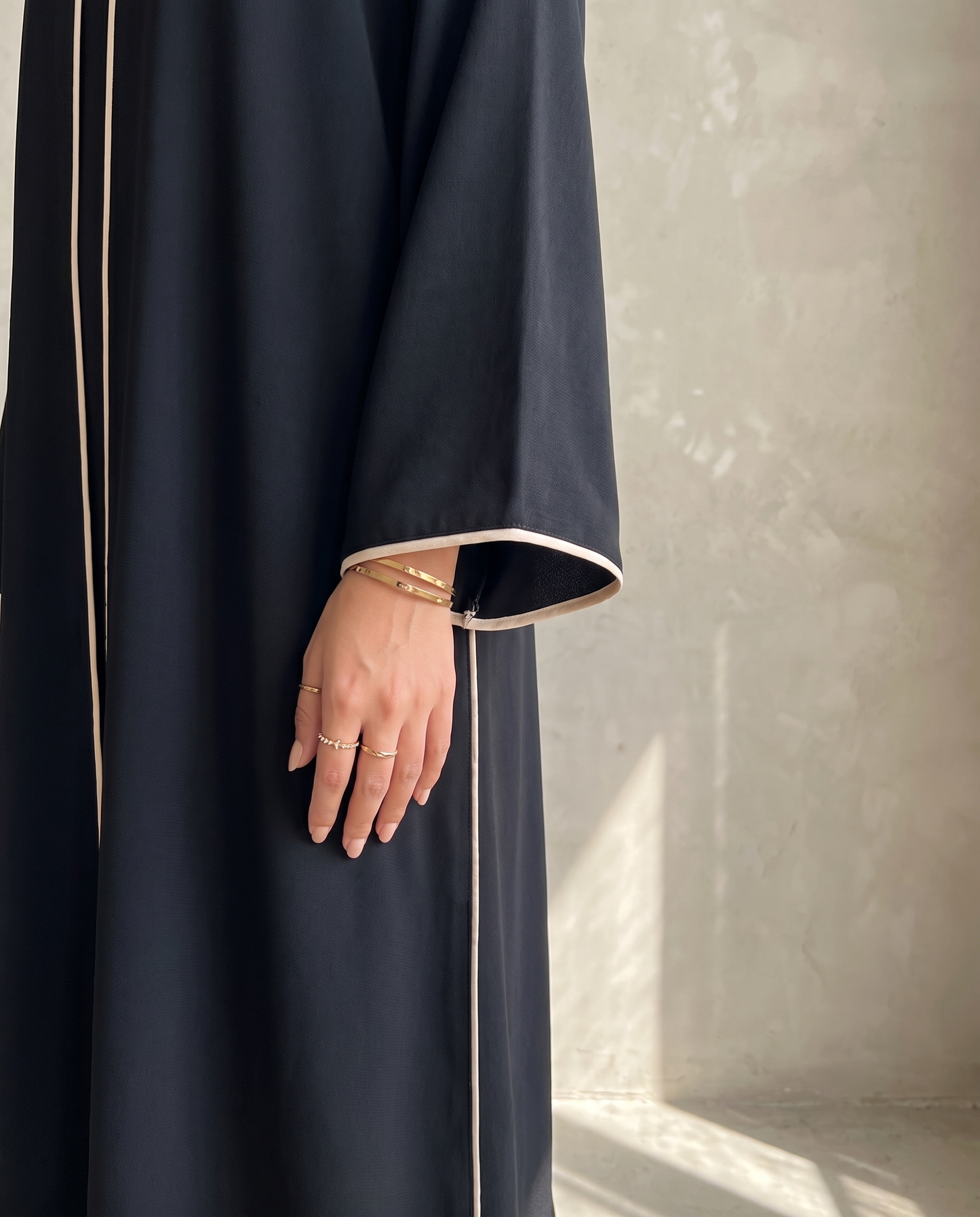 Black Classic Abaya with Contrast Piping
