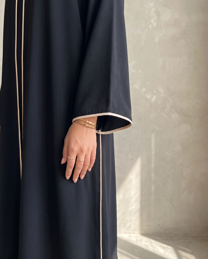 Black Classic Abaya with Contrast Piping
