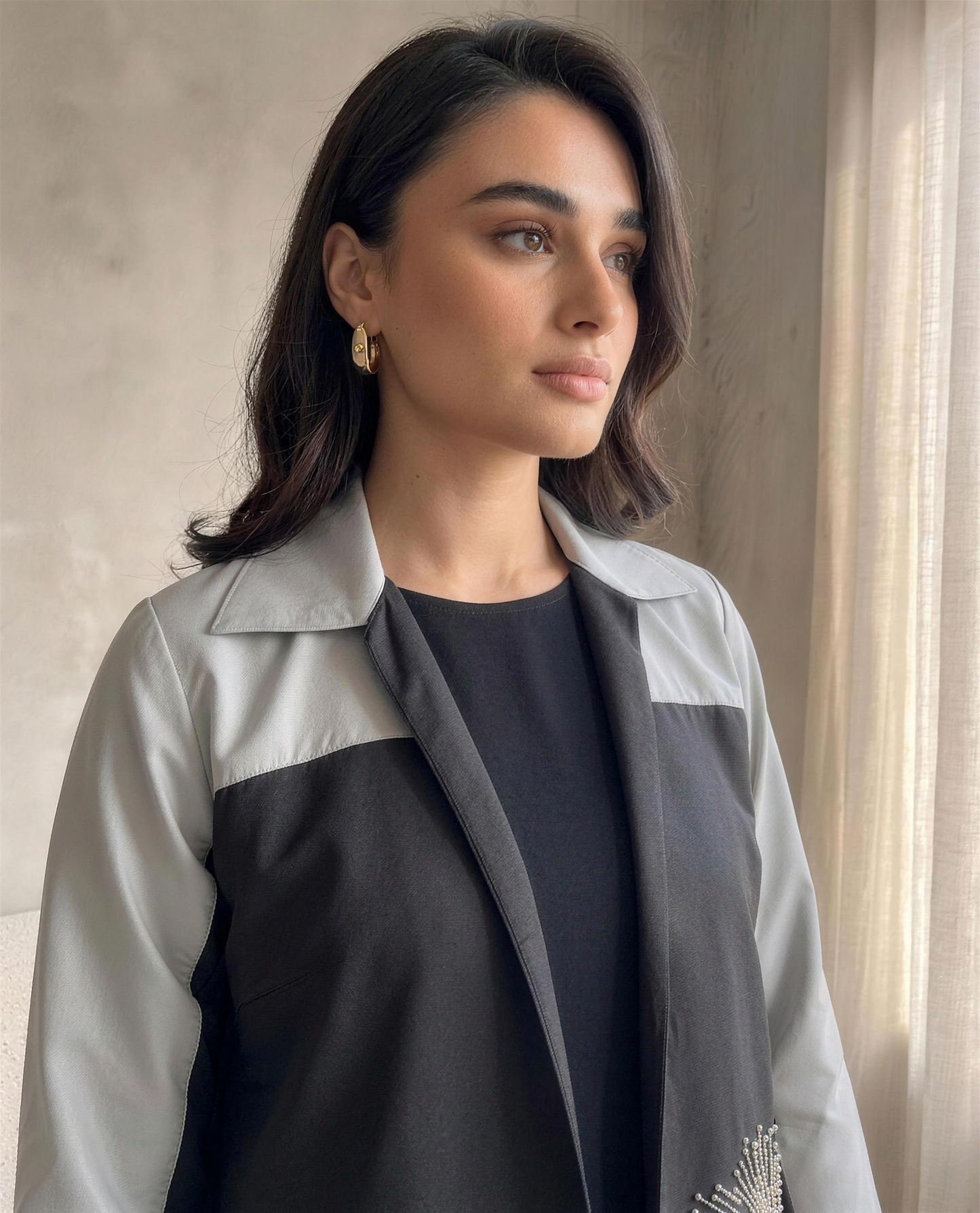 Two-Tone Abaya with Hand-Embellished Radiant Burst Motifs