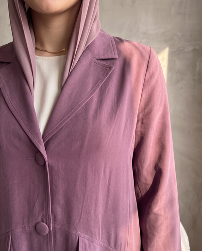 Mauve Tailored Panel Abaya with Covered Buttons