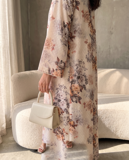 Vintage Rose Layered Floral Abaya