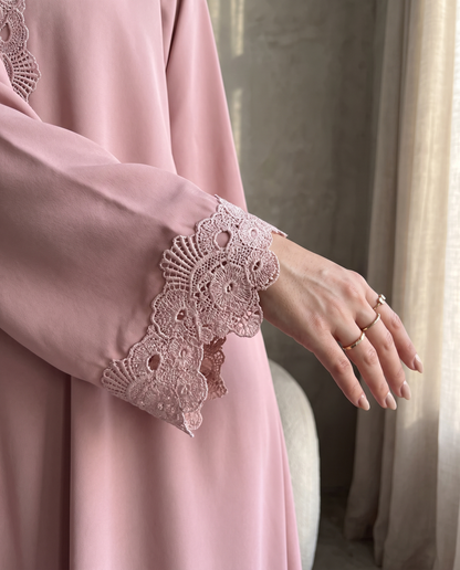 Blush Bloom Lace Abaya Set