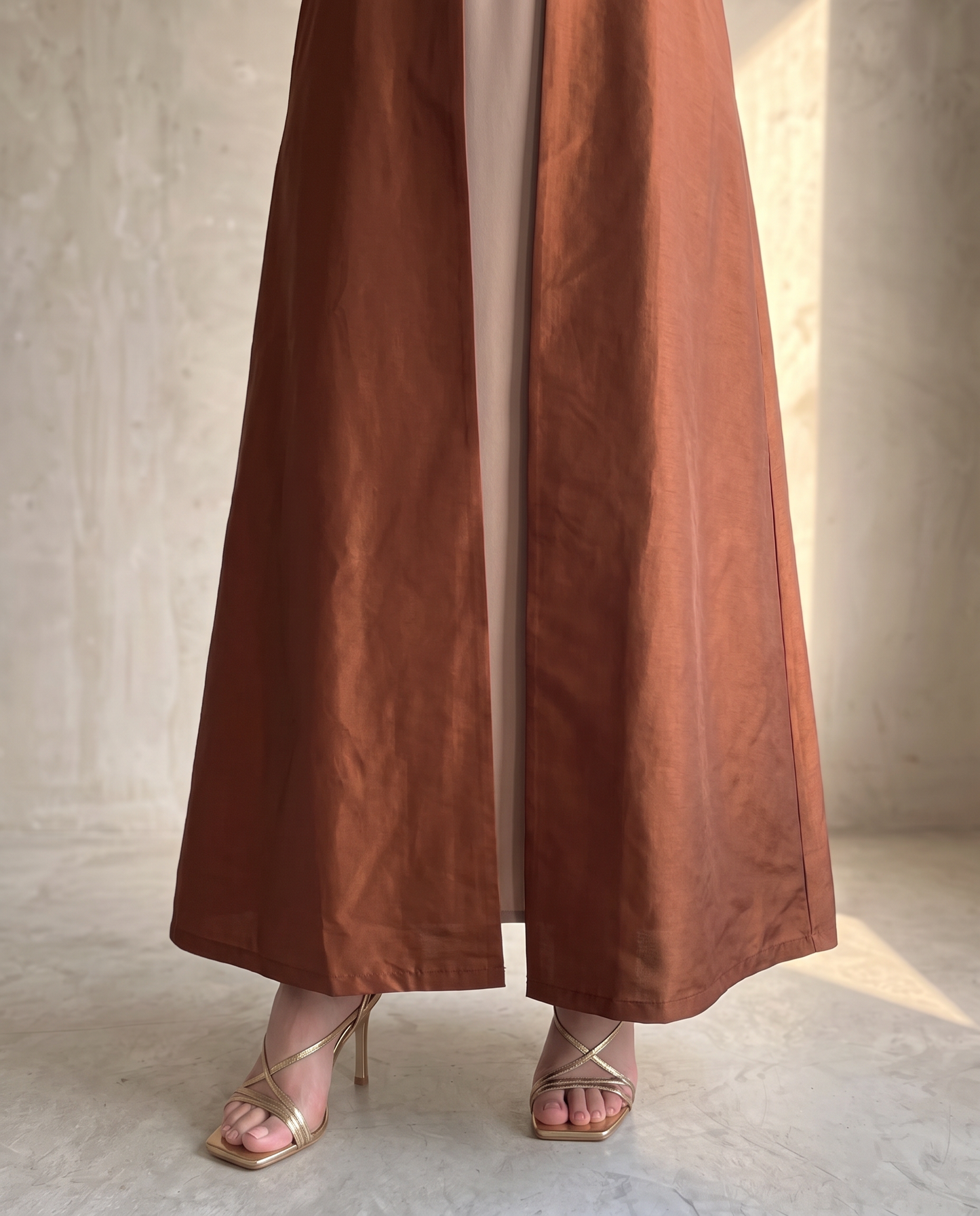 Embroidered Taffeta Copper Abaya with Mosaic Floral Detailing