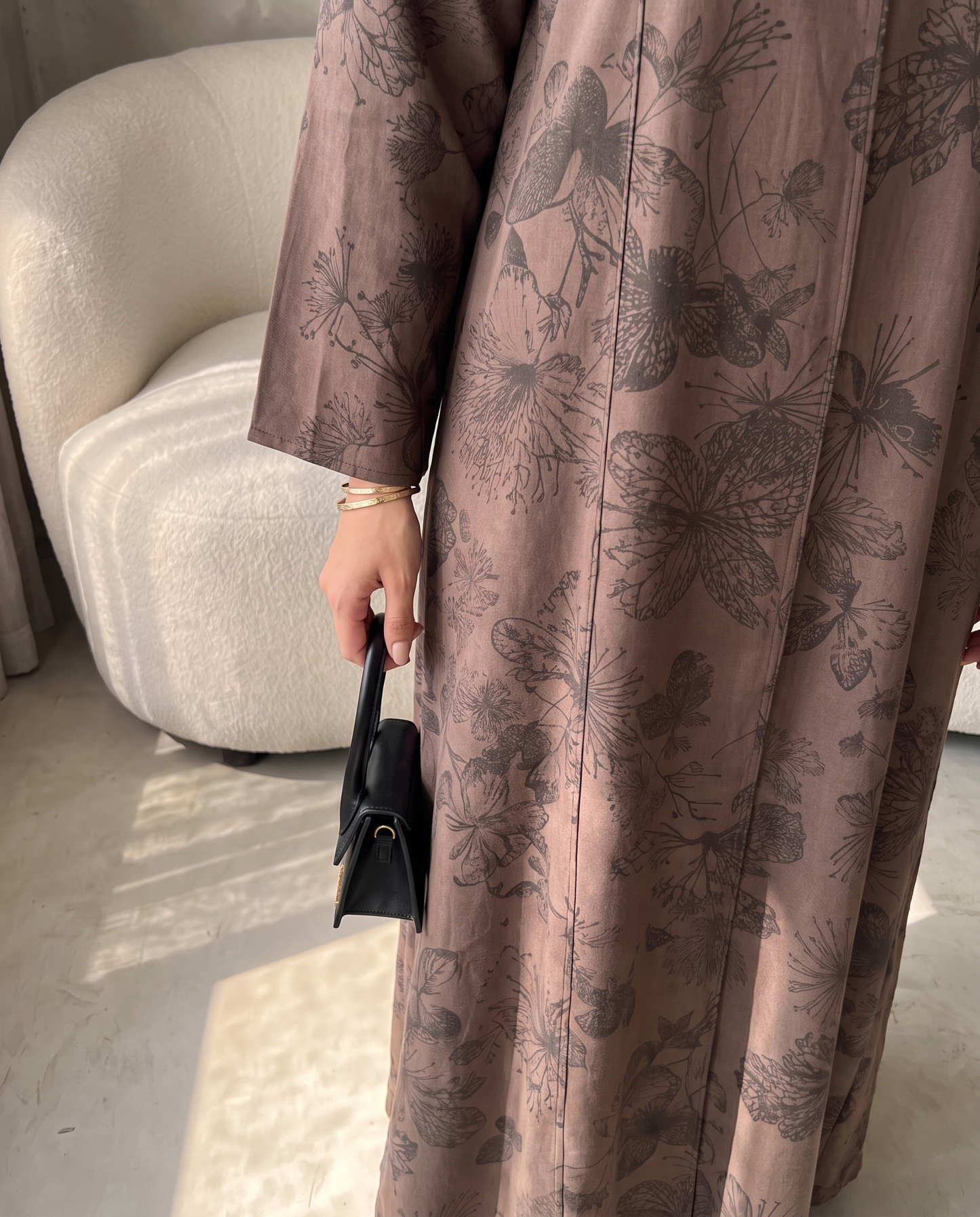 Mocha Botanical Printed Abaya