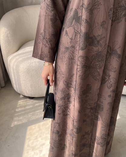 Mocha Botanical Printed Abaya