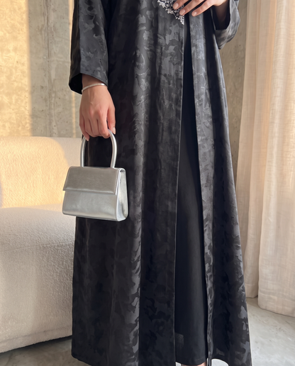Noir Jacquard Crescent Abaya