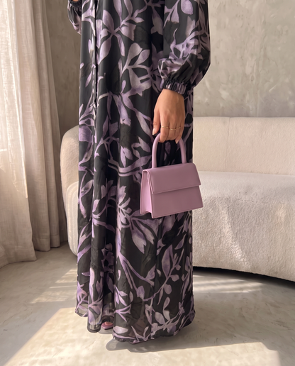 Printed Abaya with Leaf Motif