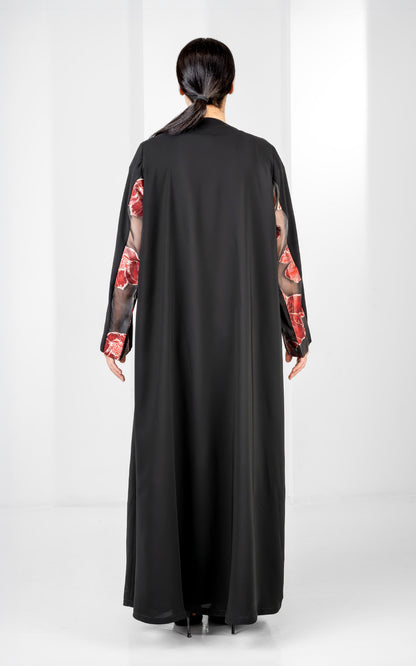 Floral Panel Abaya with Embellished Front Detailing