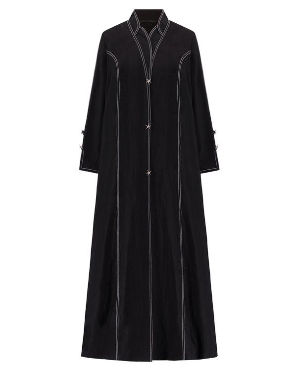 Midnight Black Abaya with Stitchwork – hover image
