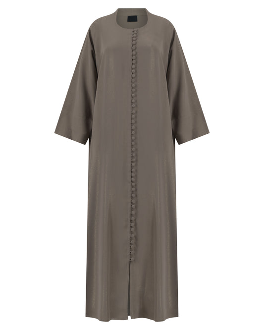 Mocha Matte Abaya مع زر الزر النسيج