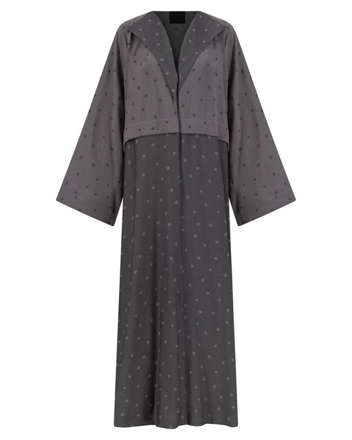 Flow Gray Polka Dot Abaya with Oversized Collar – hover image
