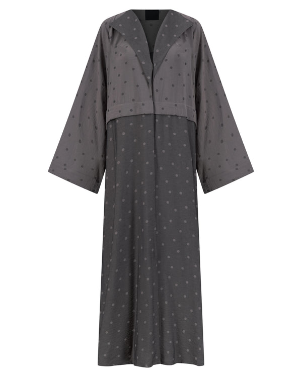 Charcoal Polka Dot Abaya with Oversized Collar – hover image