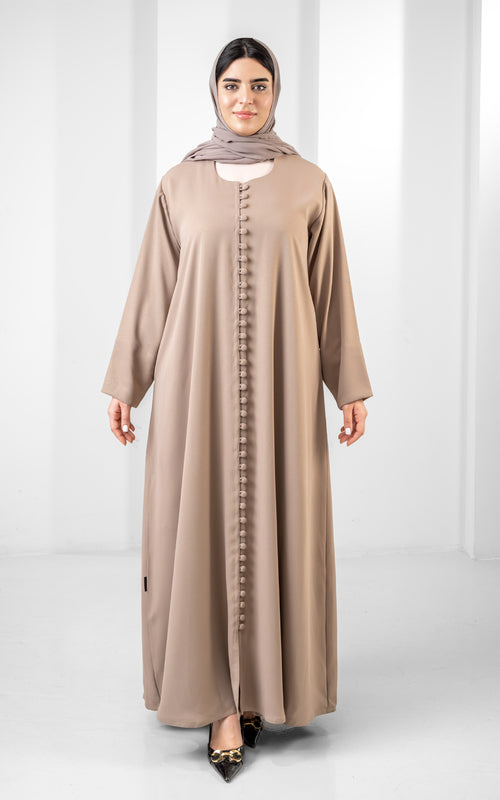 Mocha Matte Abaya with Fabric Button Placket