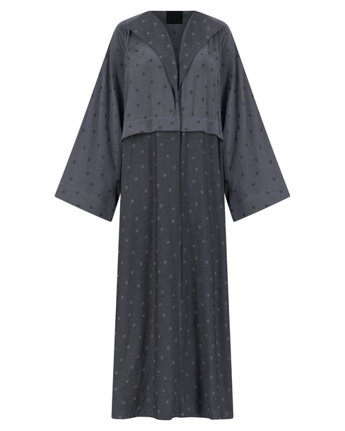 Flint Gray Polka Dot Abaya with Oversized Collar – hover image