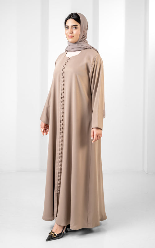 Mocha Matte Abaya with Fabric Button Placket – hover image