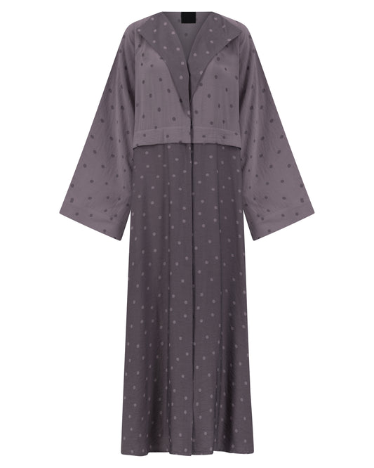 Lavender Polka Dot Abaya مع طوق كبير