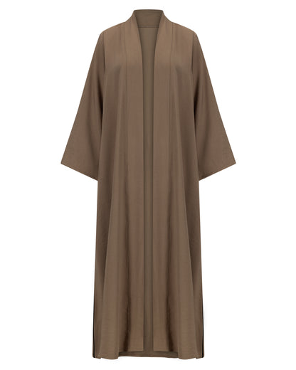 Classic Open Abaya with Black Piping Detail