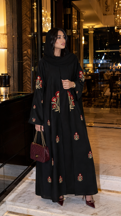 Embroidered Motif Abaya with Traditional-Inspired Detailing