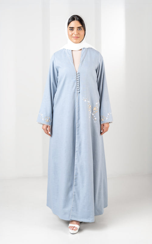 Minimal Embroidered Button Abaya