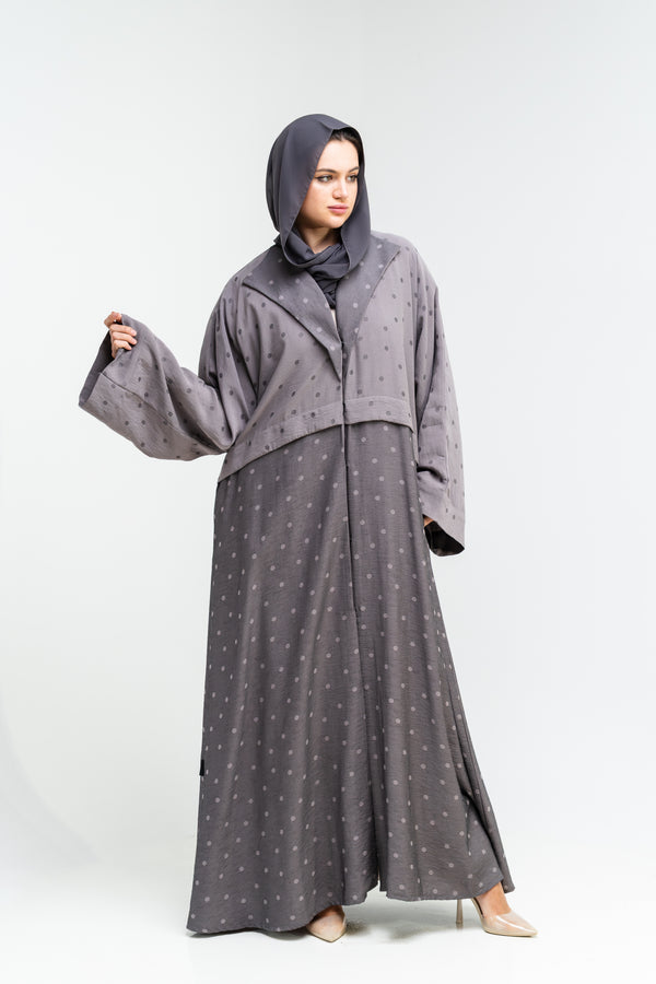 Lavender Polka Dot Abaya with Oversized Collar