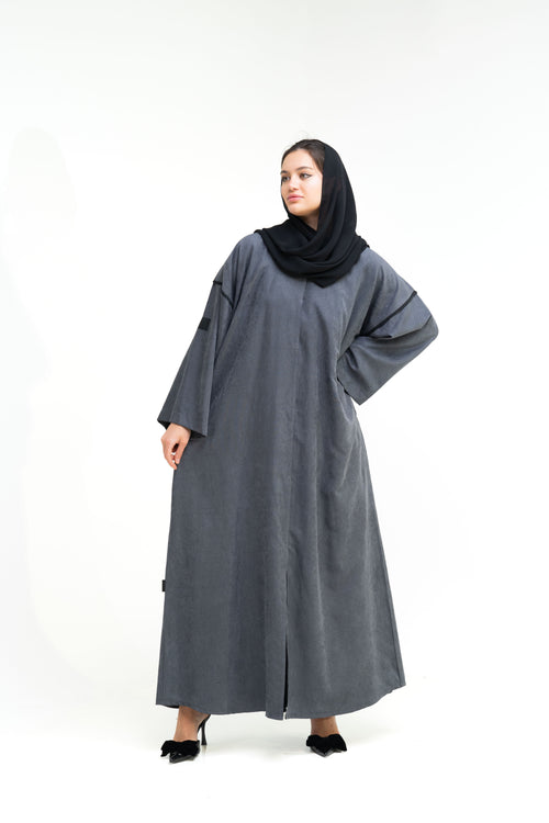 Open Abaya with Velvet Back and Logo Detail