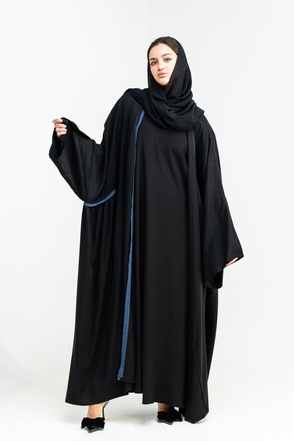 Midnight Contour Abaya with Blue Trim