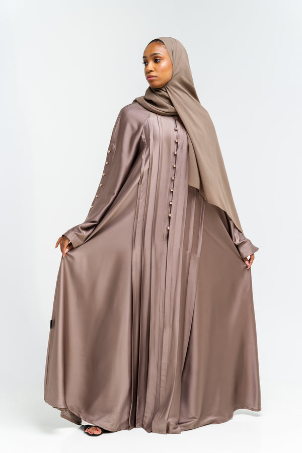 Mocha Pearl Pleated Abaya