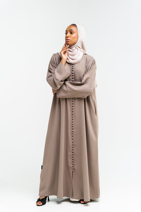 Mocha Matte Abaya with Fabric Button Placket