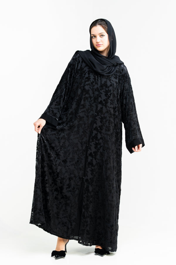 Classic Abaya with Velvet Floral Texture
