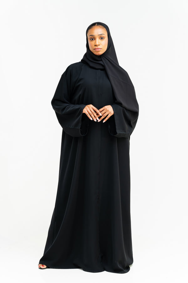 Textured Black Hooded Abaya