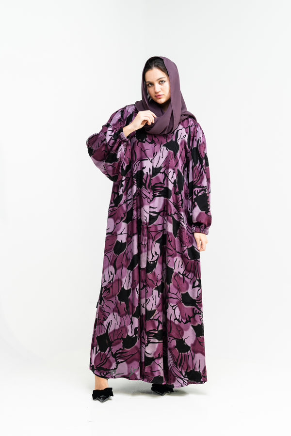 Printed Abaya with Bold Floral Brushwork