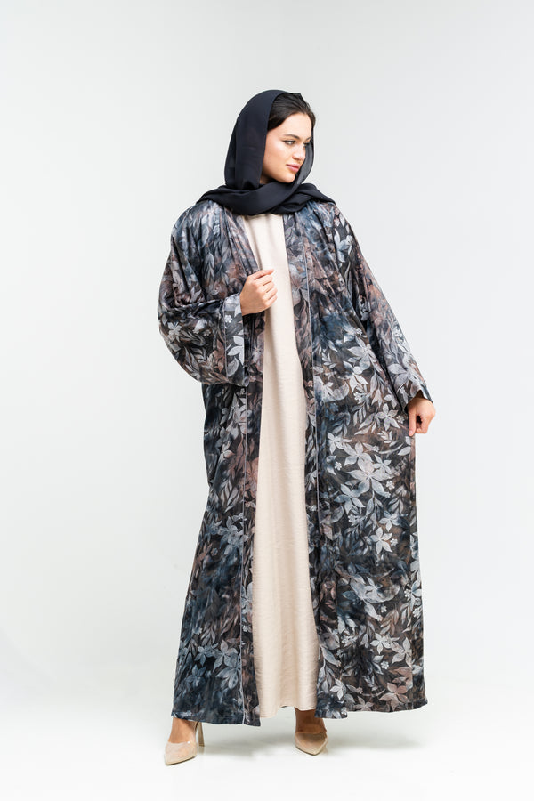 Printed Abaya with Botanical Motif
