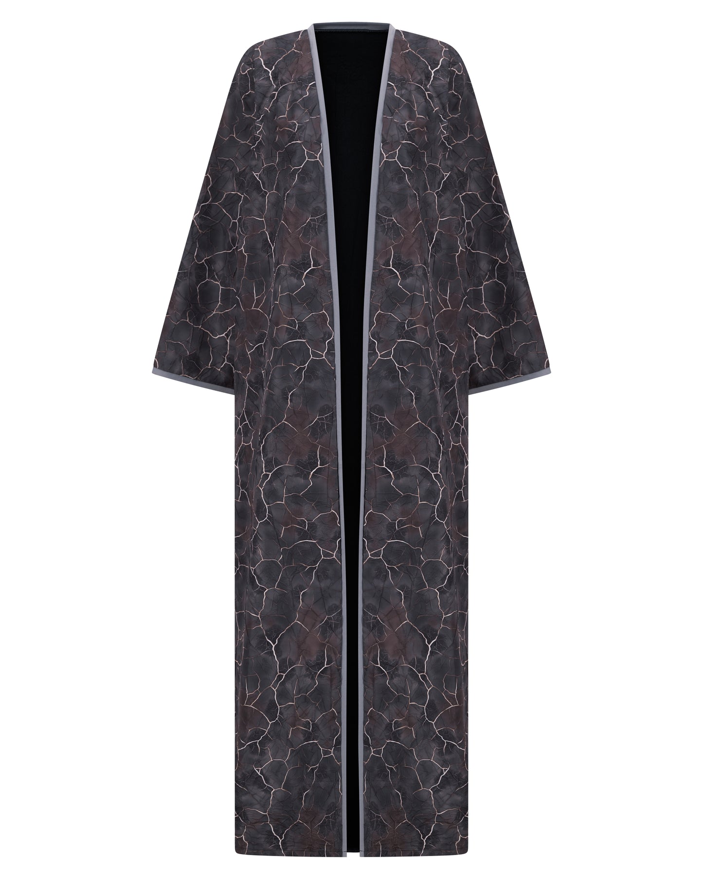 Open Abaya with Cracked Marble Print