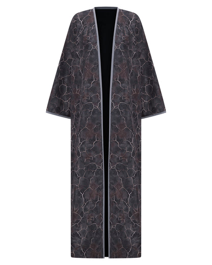 Open Abaya with Cracked Marble Print