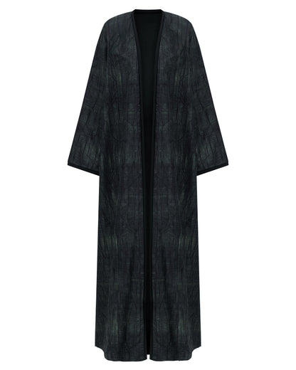 Open Abaya with Forest Texture Print
