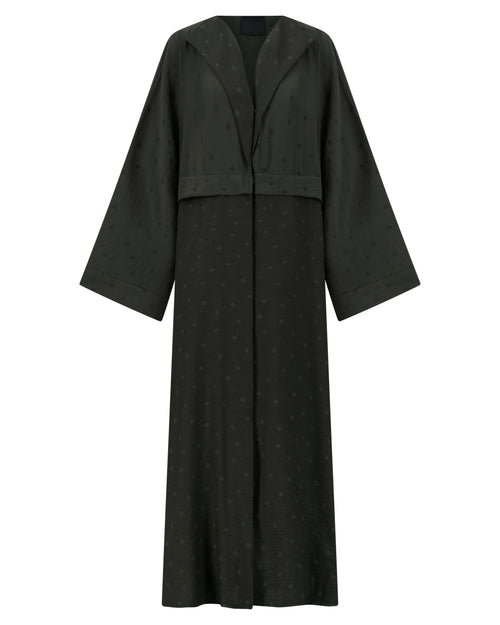Green Polka Dot Abaya with Oversized Collar – hover image